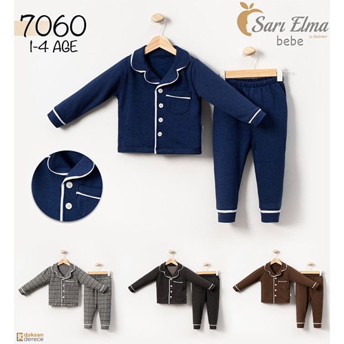 Sarı Elma 7060 Erkek Çocuk Penye Boydan Düğmeli Pijama Takım 1-4 Yaş - Füme - 1-4 YAŞ