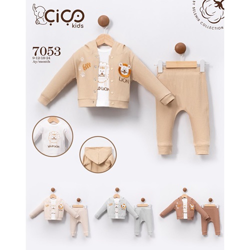 Çiço Kids 7053 Erkek Bebe Sevimli Aslan Nakışlı 3 Lü Takım 9-24 Ay - Su Yeşili - 9-24 AY