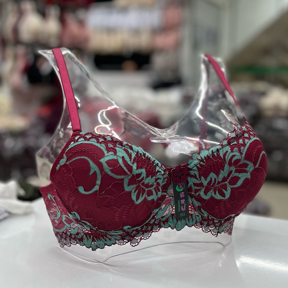 Ebru 1153 Bayan Dantelli Silikonlu Dolgulu Sütyen Takım 75-95 - Kahverengi - Ekru - 75-80-85-90-95