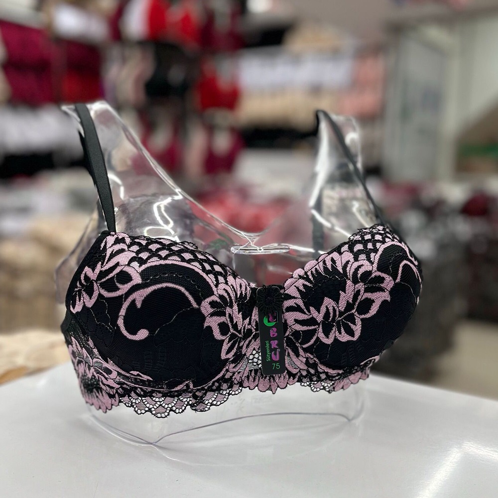 Ebru 1153 Bayan Dantelli Silikonlu Dolgulu Sütyen Takım 75-95 - Kahverengi - Ekru - 75-80-85-90-95