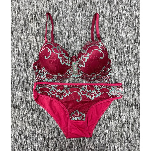 Ebru 8053 Bayan Dantelli Silikonlu Dolgulu Sütyen Takım 75-95 - Siyah-Kırmızı - 75-80-85-90-95