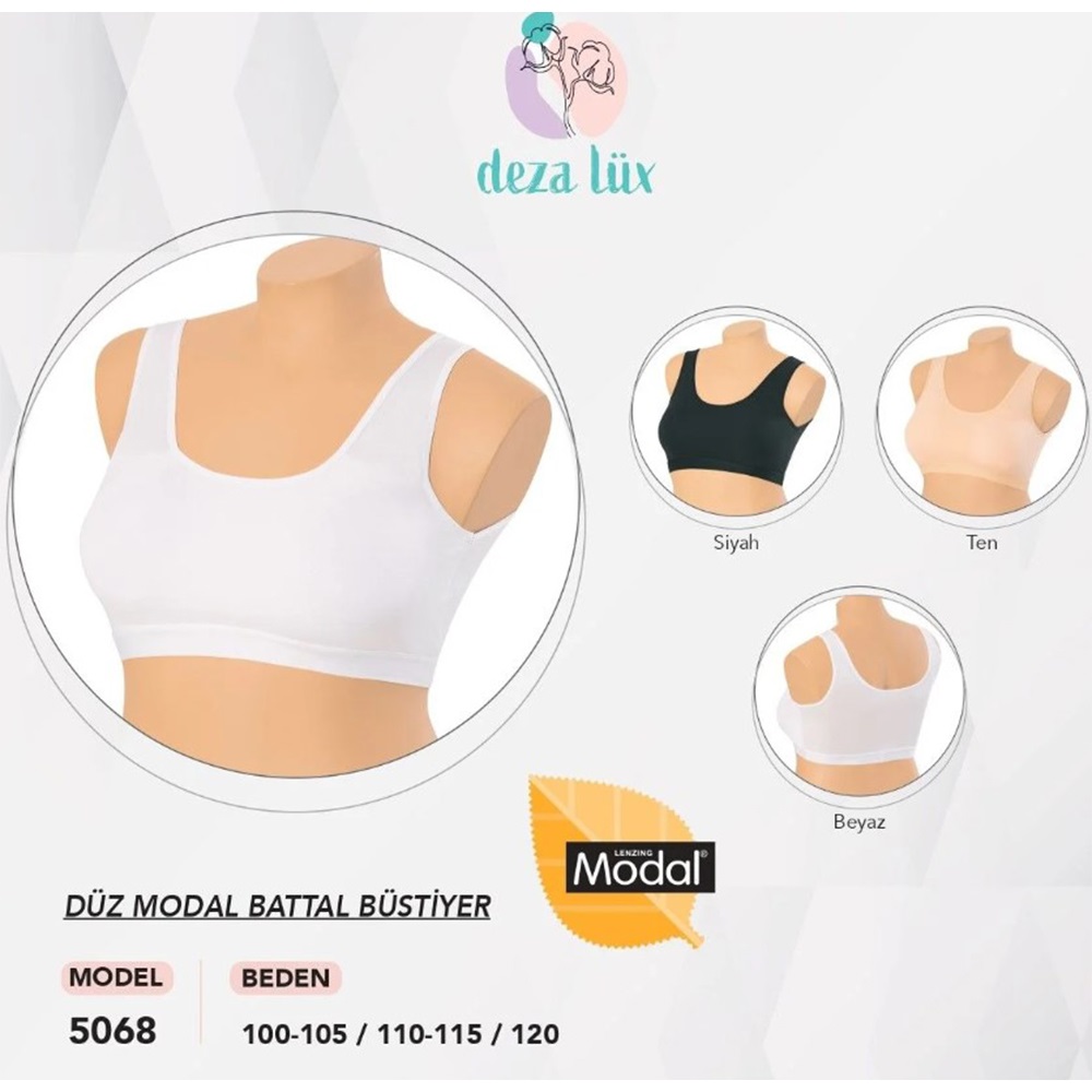 Deza Lüx 5068 Bayan Bambu Battal Düz Kalın Askılı Pedli Büstiyer - Siyah - 100-105