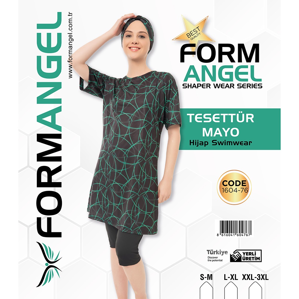 Form Angel 1604-76 Kadın kısa kollu Likralı Desenli Tesettür Mayo S-M-3 XL