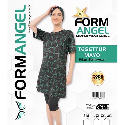 Form Angel 1604-76 Kadın kısa kollu Likralı Desenli Tesettür Mayo S-M-3 XL