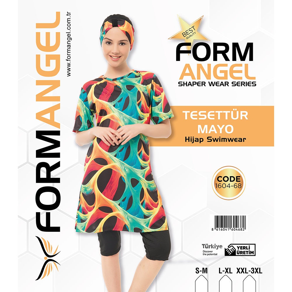 Form Angel 1604-68 Kadın kısa kollu Likralı Desenli Tesettür Mayo S-M-3 XL