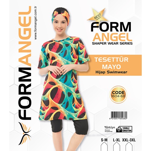 Form Angel 1604-68 Kadın kısa kollu Likralı Desenli Tesettür Mayo S-M-3 XL