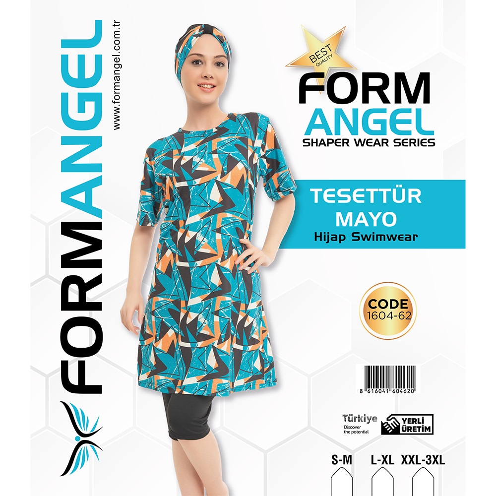 Form Angel 1604-62 Kadın kısa kollu Likralı Desenli Tesettür Mayo S-M-3 XL
