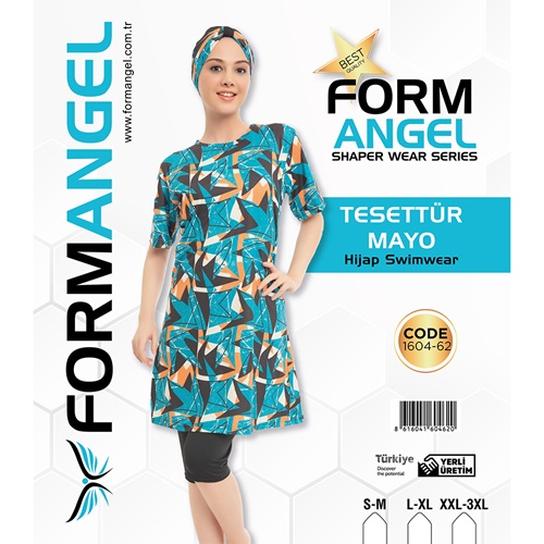 Form Angel 1604-62 Kadın kısa kollu Likralı Desenli Tesettür Mayo S-M-3 XL