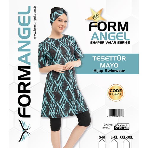 Form Angel 1604-56 Kadın kısa kollu Likralı Desenli Tesettür Mayo S-M-3 XL