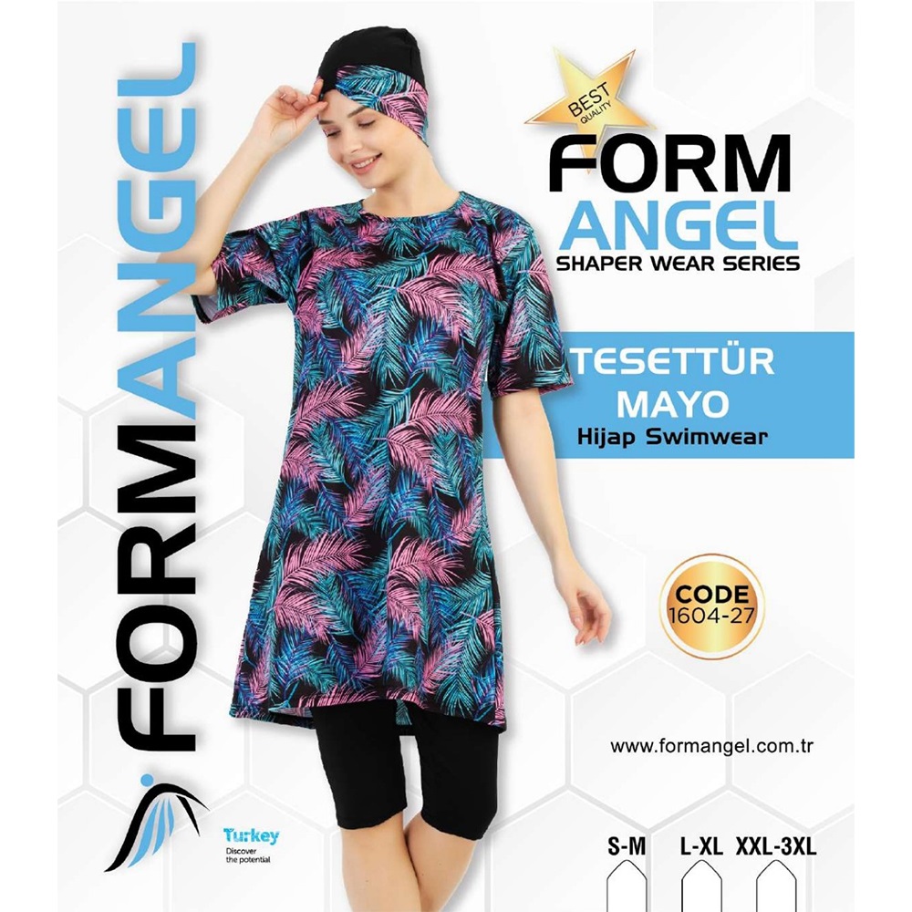 Form Angel 1604-27 Kadın kısa kollu Likralı Desenli Tesettür Mayo S-M-3 XL