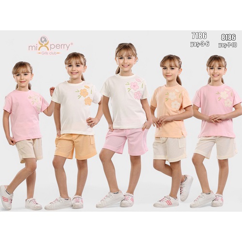 Mixperry 8186 Kız Omuzdan Aşağı Çiçek Nakışlı 2 Li Takım 7-10 Yaş - Somon