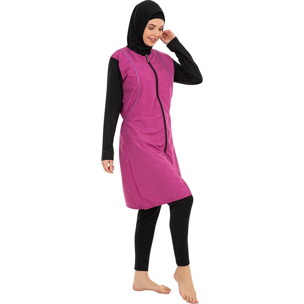 Form Angel 1500 Kadın Fermuarlı Düz Renk Taytlı Tesettür Mayo S-3XL