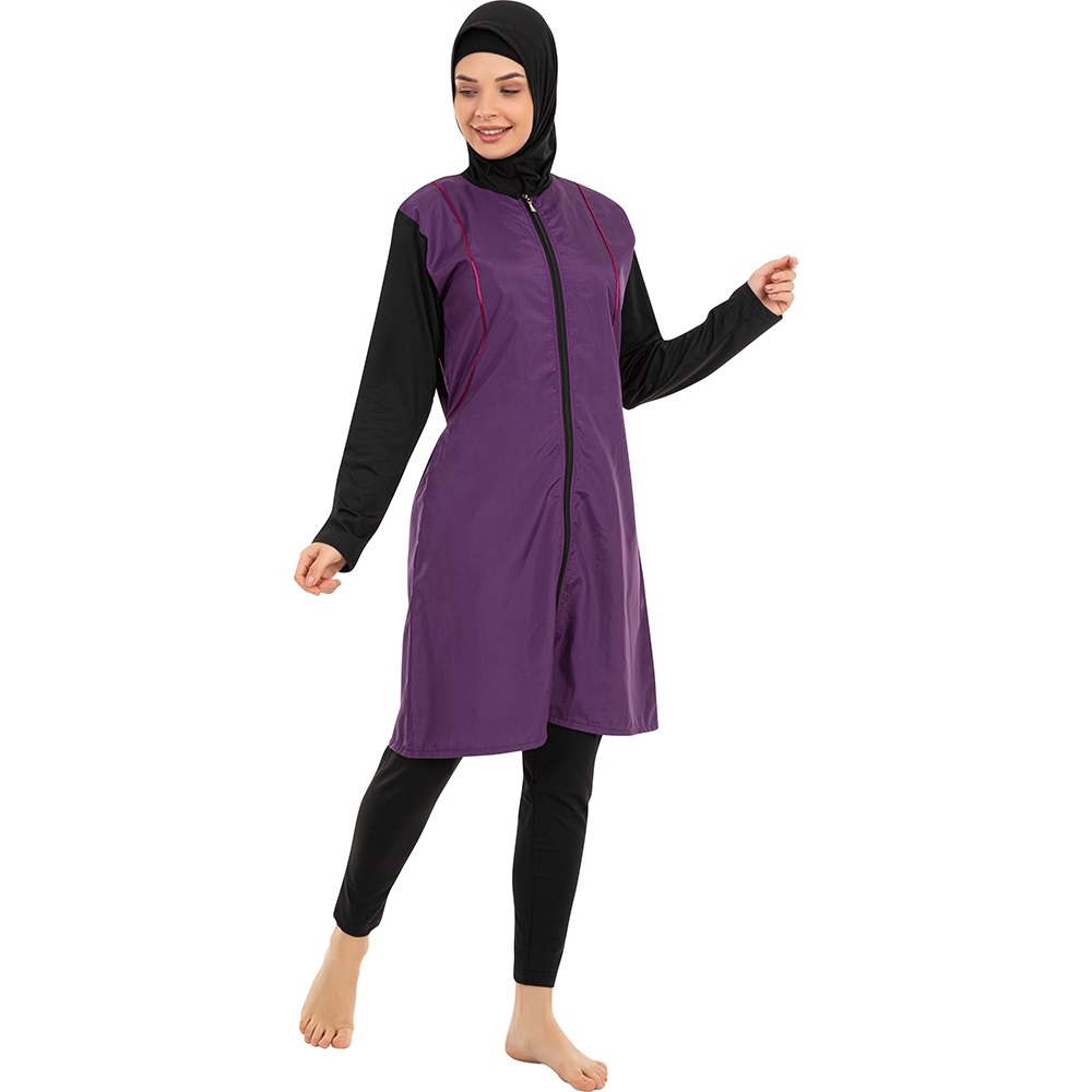 Form Angel 1500 Kadın Fermuarlı Düz Renk Taytlı Tesettür Mayo S-3XL - Karışık Renk - S-M L-XL 2XL-3XL