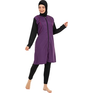 Form Angel 1500 Kadın Fermuarlı Düz Renk Taytlı Tesettür Mayo S-3XL