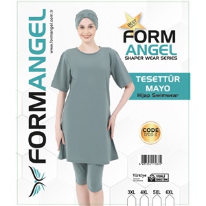 Form Angel 1703 Kadın Battal Kısa Kollu Likralı Düz Renk Tesettür Mayo 3XL-6XL - Karışık Renk - 3XL-4XL-5XL-6XL