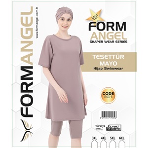 Form Angel 1703 Kadın Battal Kısa Kollu Likralı Düz Renk Tesettür Mayo 3XL-6XL - Karışık Renk - 3XL-4XL-5XL-6XL