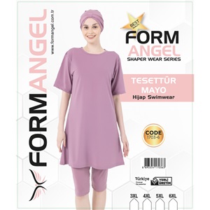 Form Angel 1703 Kadın Battal Kısa Kollu Likralı Düz Renk Tesettür Mayo 3XL-6XL - Karışık Renk - 3XL-4XL-5XL-6XL