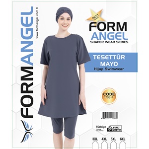 Form Angel 1703 Kadın Battal Kısa Kollu Likralı Düz Renk Tesettür Mayo 3XL-6XL - Karışık Renk - 3XL-4XL-5XL-6XL