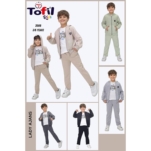 Tofil 2008 Erkek Çocuk Jakarlı Fuermuarlı Kanguru Cepli 3 LÜ Takım 3-6 Yaş - Siyah