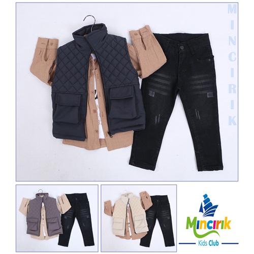 Mıncırık Kids 2133 Erkek Çocuk Keten Gömlekli Yelekli 3 Lü Takım 8-12 Yaş - Siyah - 8-12 YAŞ