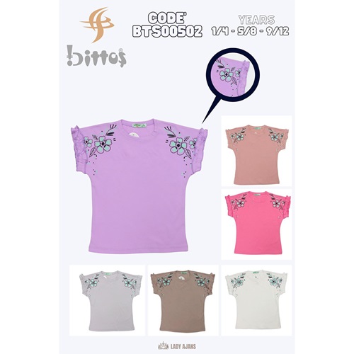 Bittoş 502 Kız Çocuk Penye Yarasa Kol Çiçek Baskılı Tişört 1-4 Yaş - Gri - 1-4 YAŞ