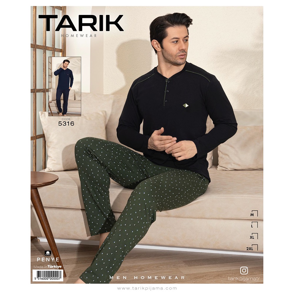 Tarık 5316 Erkek Penye Düğmeli Uzun Kol Pijama Takımı M-2XL - Siyah - M-L-XL-2XL