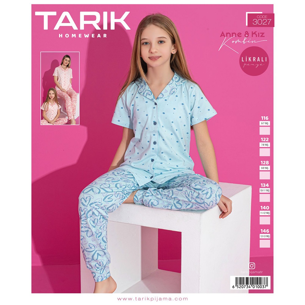 Tarık 3027 Kız Çocuk Penye Boydan Düğmeli Kısa Kol Pijama Takımı 6-12 Yaş - Somon - 6-12 YAŞ