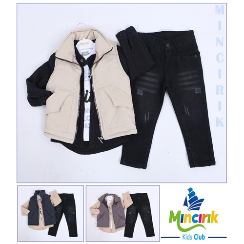 Mıncırık Kids 2132 Erkek Çocuk Keten Gömlekli Yelekli 4 Lü Takım 9-12 Yaş - Bej - 9-12 YAŞ