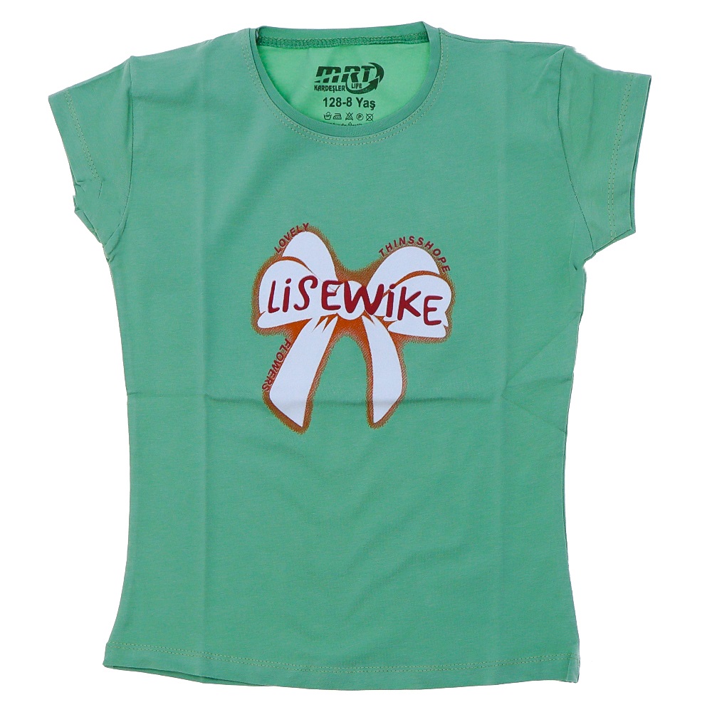 Kardeşler Kız Çocuk Penye Kurdela Baskılı Sıfır Yaka Tişört 5-8 Yaş - G.Kurusu - 5-8 YAŞ