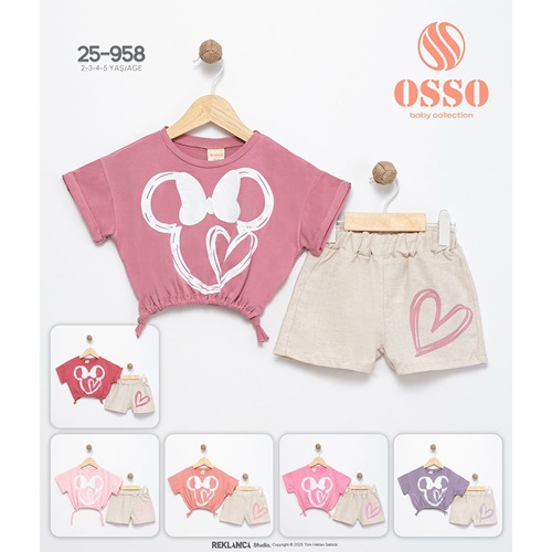 Osso 958 Kız Çocuk Penye Minnie Mouse Baskılı Şortlu Takım 2-5 Yaş- Karışık Renk - 2-5 YAŞ