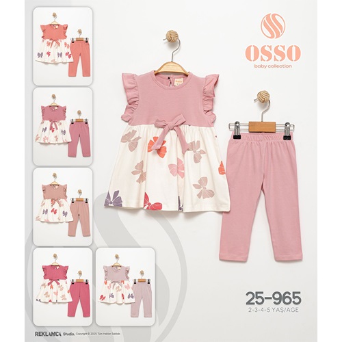 Osso 965 Kız Çocuk Penye Kurdela Baskılı Kol Fırfırlı Taytlı Takım 2-5 Yaş - Karışık Renk - 2-5 YAŞ