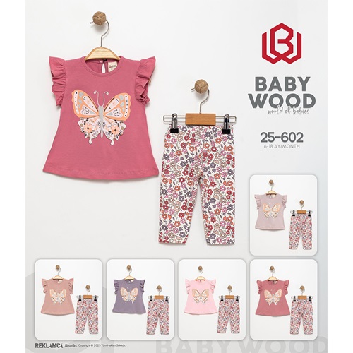 Babywood BW-602 Kız Bebe Penye Kelebek Baskılı Taytlı Takım 6-18 Ay - Karışık Renk - 6-9-12-18 AY