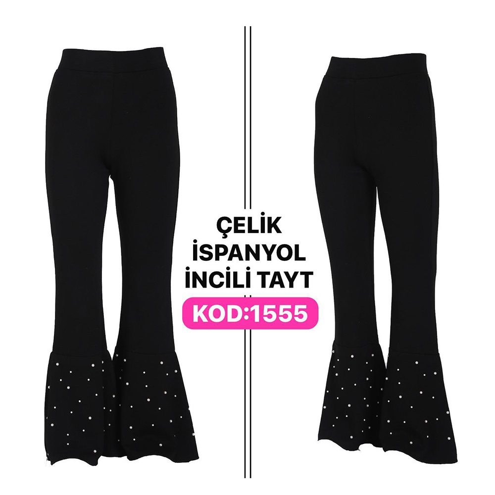 Yılmazcan 1555-2 Kız Çocuk İncili İspanyol Paça Tayt 13-17 Yaş - Siyah - 13-17 YAŞ