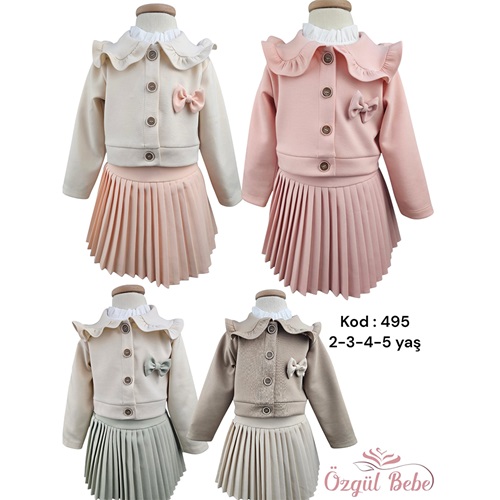Özgül 495 Kız Çocuk Bebe Yaka Ceketi Piliseli Takım 2-5 Yaş - Karışık Renk - 2-5 YAŞ