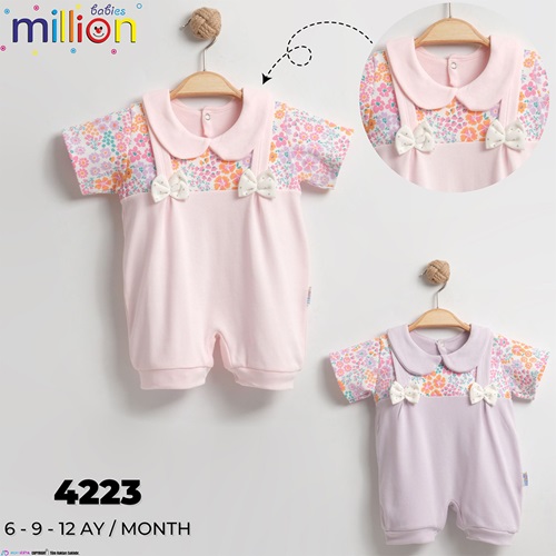 Million 4223 Kız Bebe Penye Fiyonklu Tulum 3 -9 Ay - Karışık Renk - 3-6-9 AY