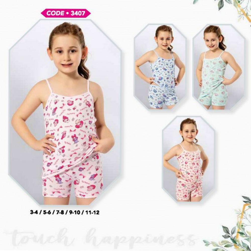 Kota 3407 Kız Çocuk Baskılı Şortlu Takım - Ekru Desenli - 5-6 YAŞ