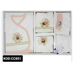 Concon 801 Bebe Simli Su Taşı Nakışlı 8 Parça Lüx Zıbın Set 0-3 Ay - Karışık Renk - 0-3 AY