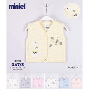 Miniel 047 Bebe Kapitone Sevimli Dinozor Nakışlı Askılı Seri Yelek 1-9 Ay(4 Lü) - Karışık Renk - 01-9 AY