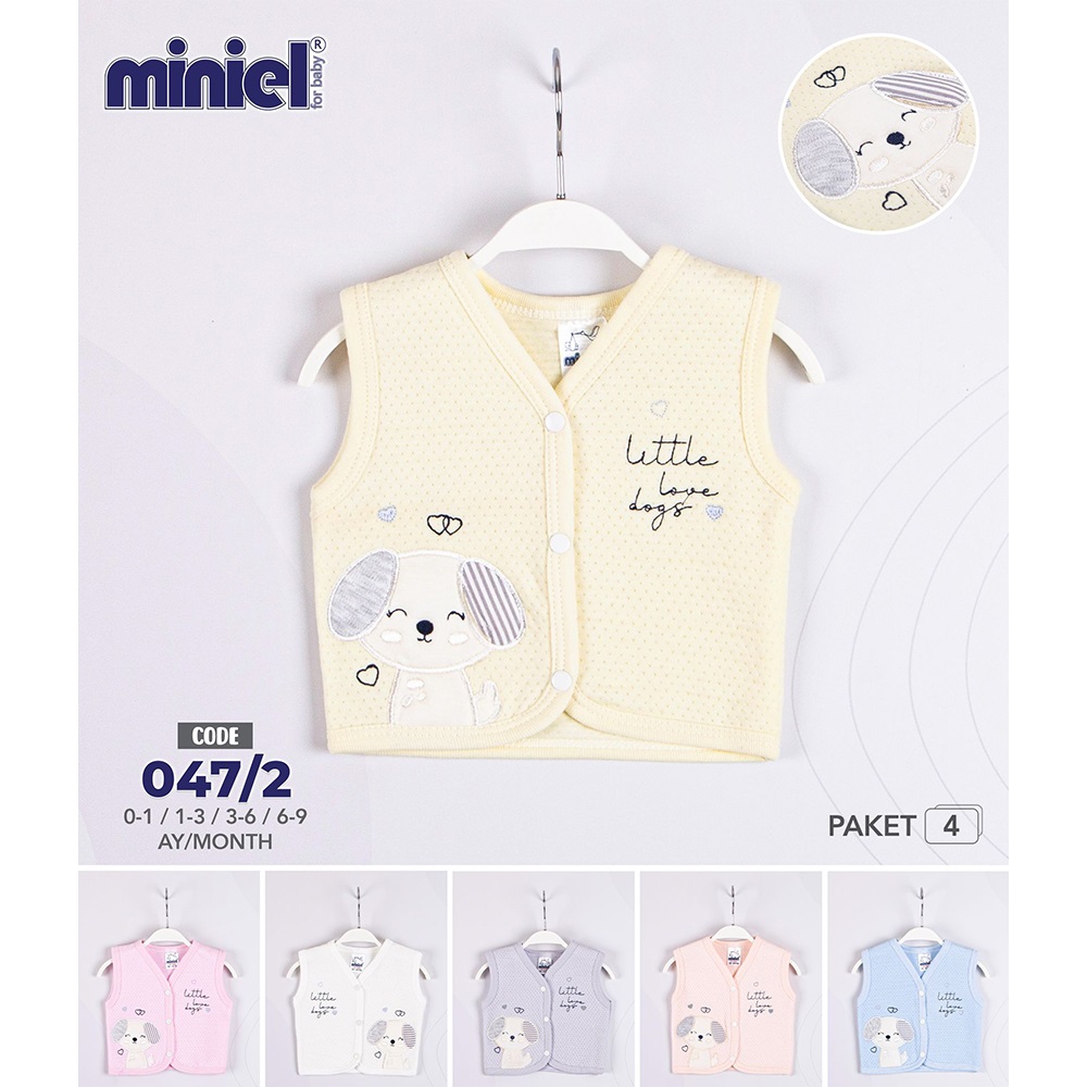 Miniel 047 Bebe Kapitone Sevimli Dinozor Nakışlı Askılı Seri Yelek 1-9 Ay(4 Lü) - Karışık Renk - 01-9 AY
