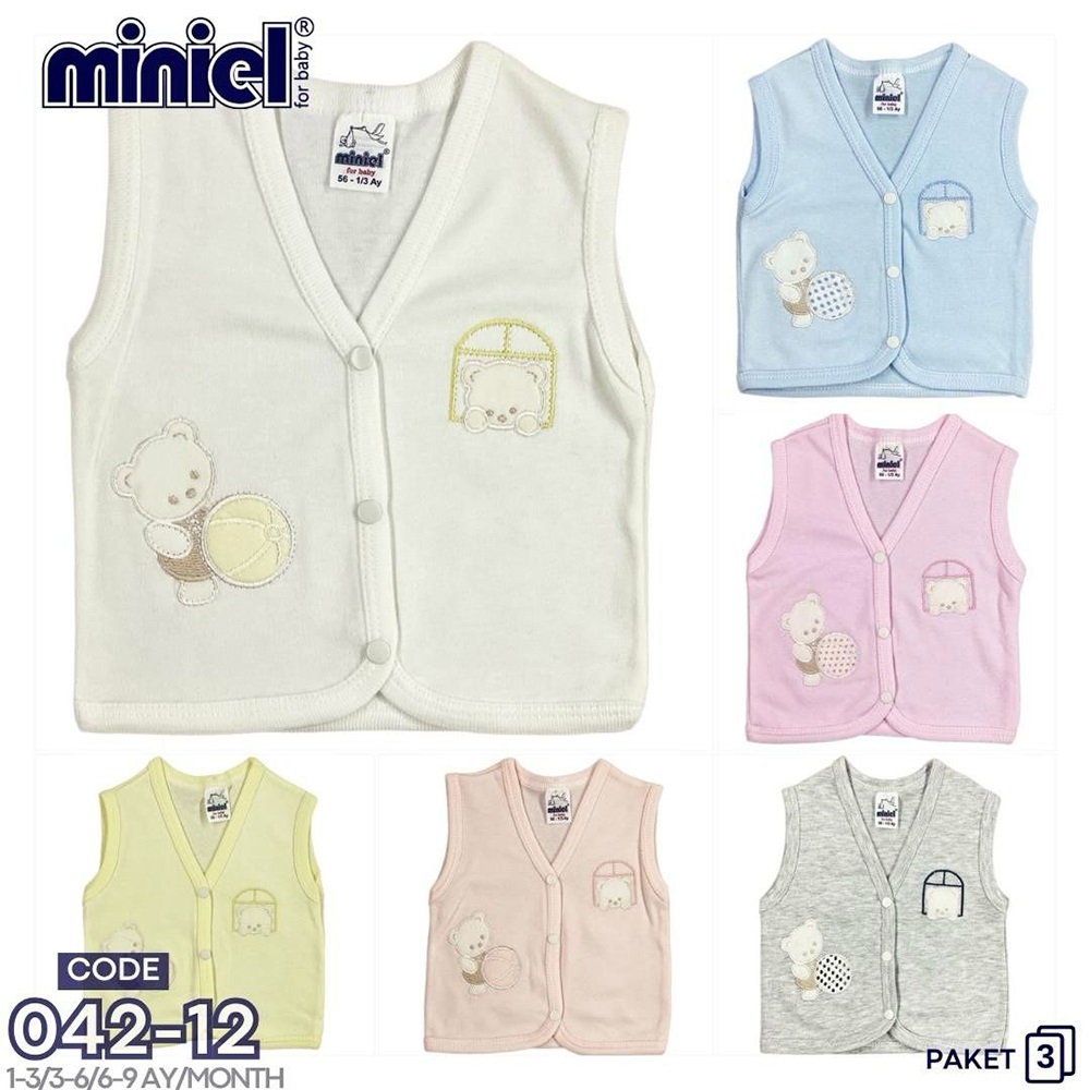 Miniel 042 Bebe Penye Nakışlı Seri Yelek 3-9 Ay(3 Lü)