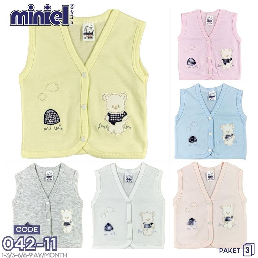 Miniel 042 Bebe Penye Nakışlı Seri Yelek 3-9 Ay(3 Lü)