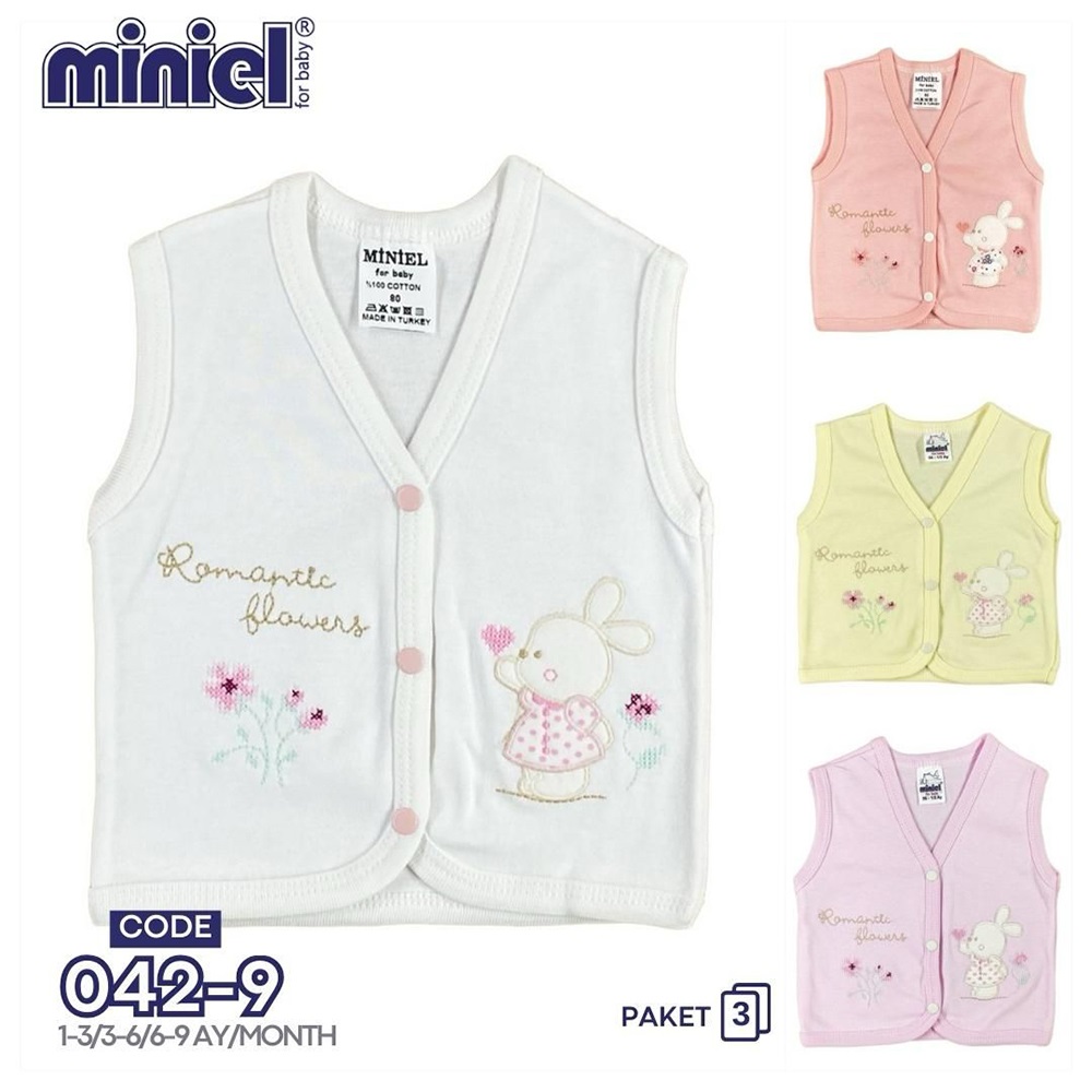 Miniel 042 Bebe Penye Nakışlı Seri Yelek 3-9 Ay(3 Lü)