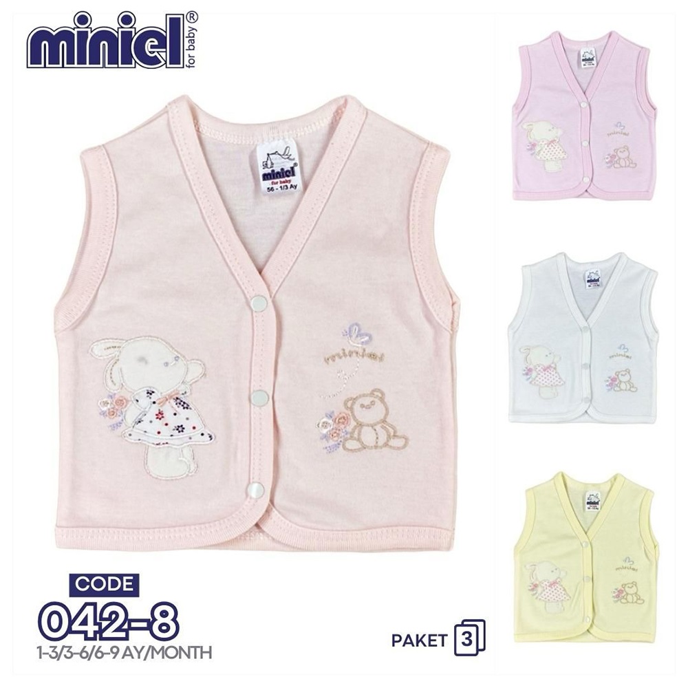 Miniel 042 Bebe Penye Nakışlı Seri Yelek 3-9 Ay(3 Lü)