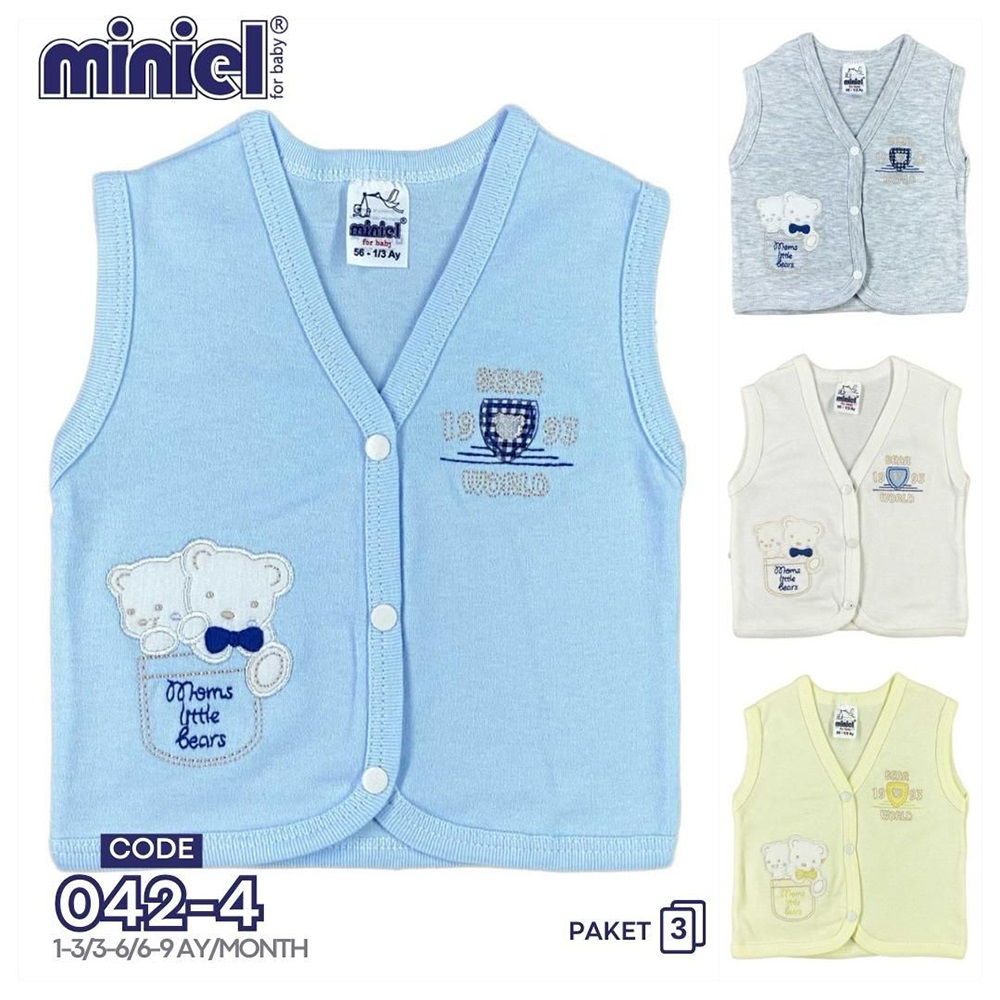 Miniel 042 Bebe Penye Nakışlı Seri Yelek 3-9 Ay(3 Lü)