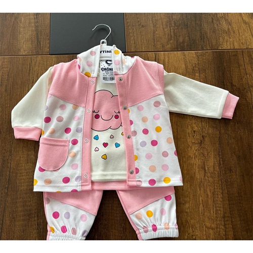 Çağkon 2027 Kız Çocuk Penye Noktalı Baskısı Kapşonlu Yelekli 3 lü Takım 2 Yaş - Karışık Renk - 1-2 YAŞ