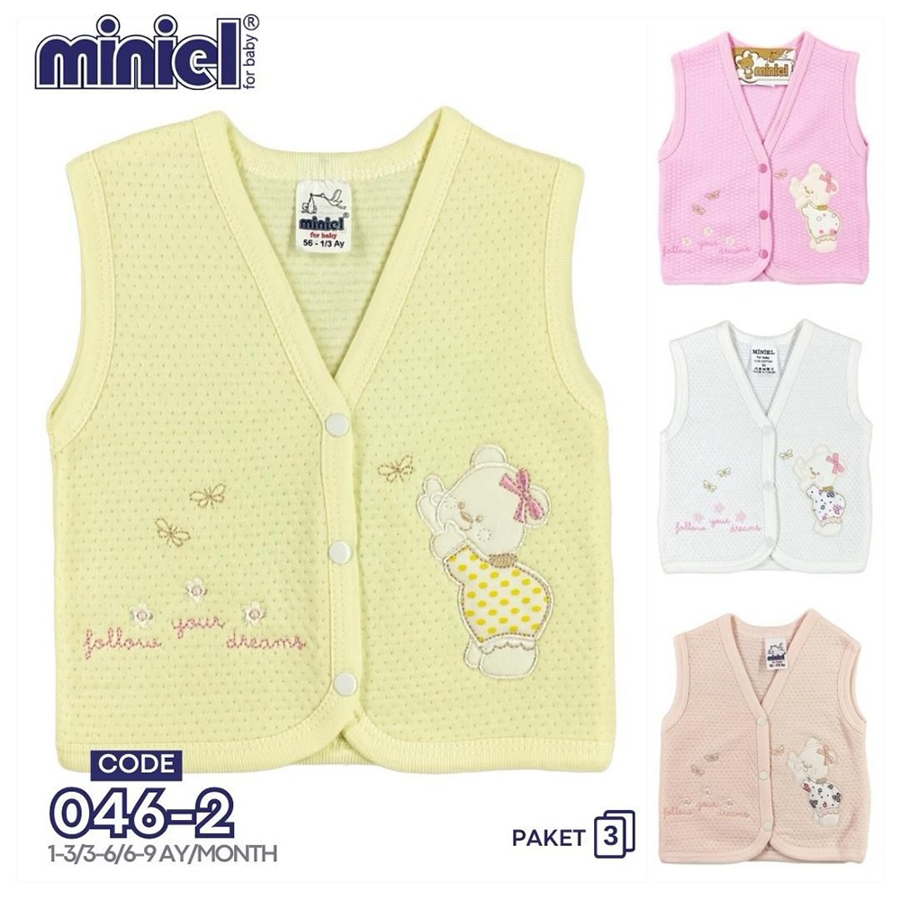 Miniel 046 Bebe Kapitone Nakışlı Seri Yelek 3-9 Ay(3 Lü)