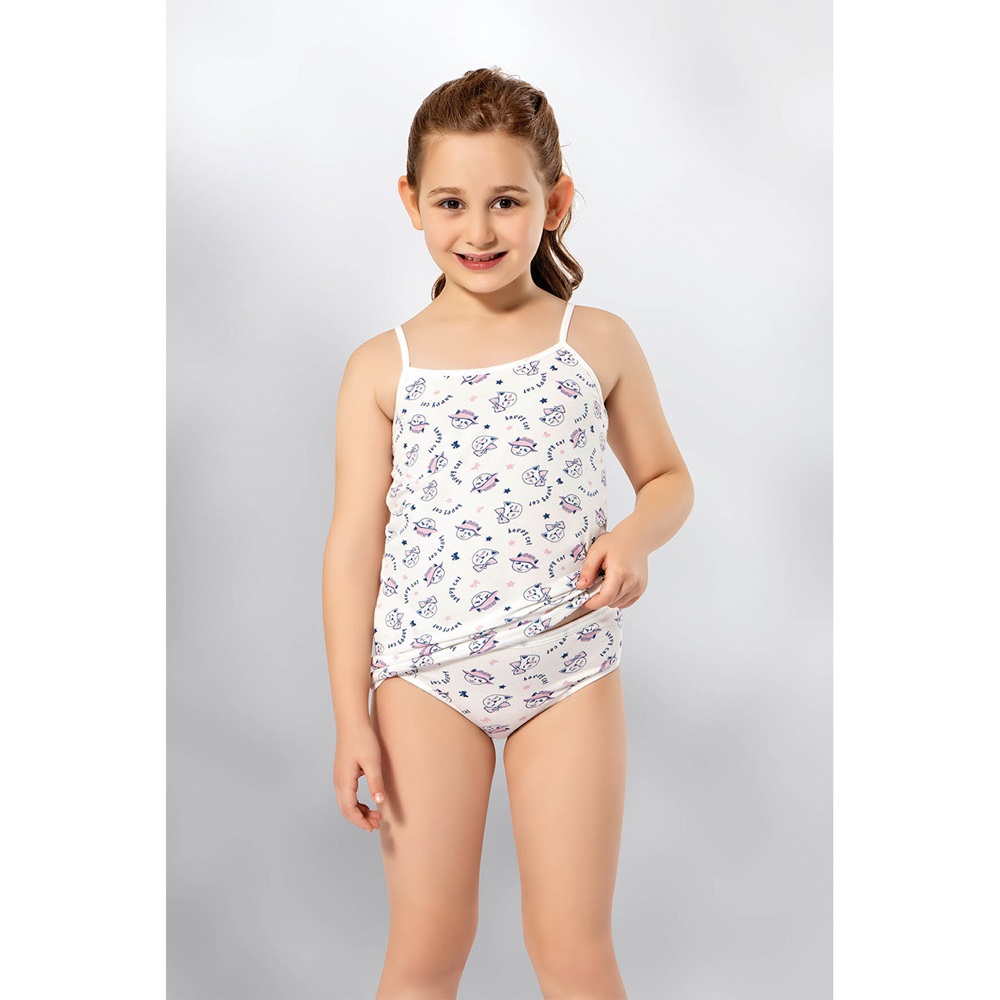 Kota 3406 Kız Çocuk Baskılı Bikinili Takım - Gri Desenli - 9-10 YAŞ