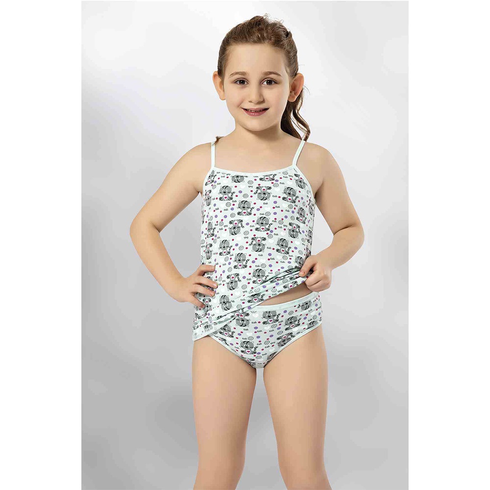 Kota 3406 Kız Çocuk Baskılı Bikinili Takım - Mint Y.Desenli - 5-6 YAŞ