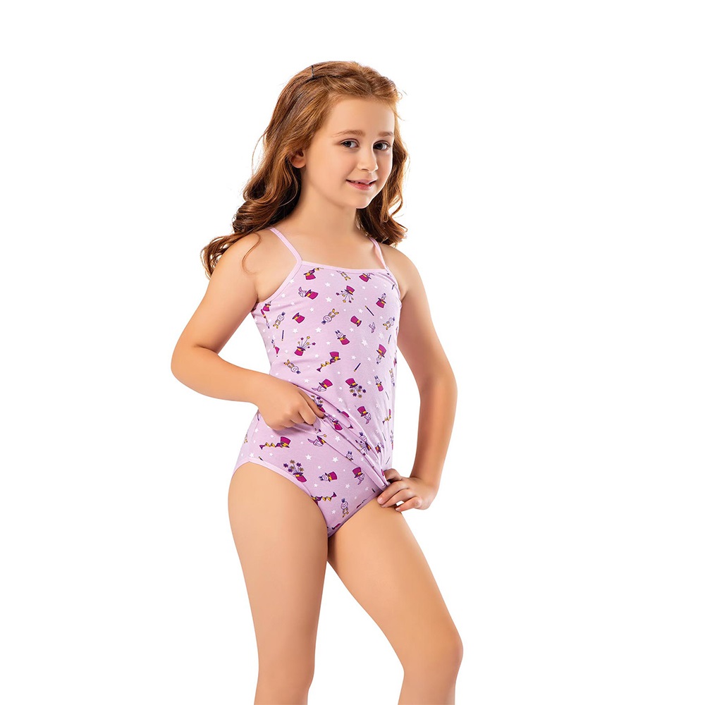 Kota 3406 Kız Çocuk Baskılı Bikinili Takım - Pembe Desenli - 9-10 YAŞ