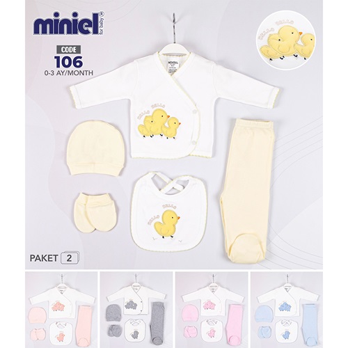 Miniel 106 Bebe Penye Sevimli Civciv Nakışlı 5 Li Zıbın Takım 0-3 Ay- Karışık Renk - 0-3 AY